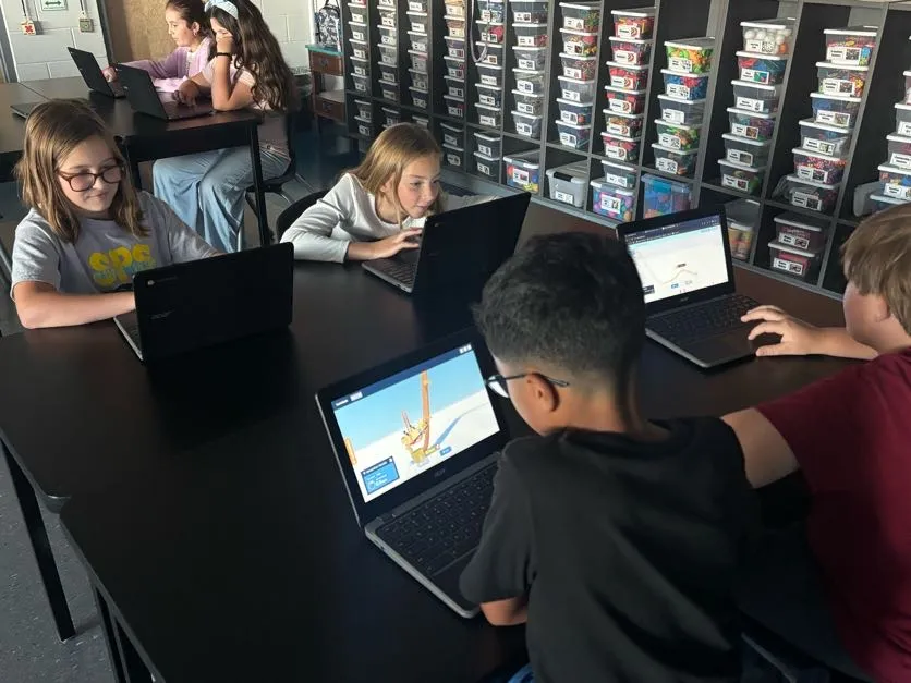 Day two: Fourth graders designing roller coasters in the Qweebi online makerspace on Chromebooks.