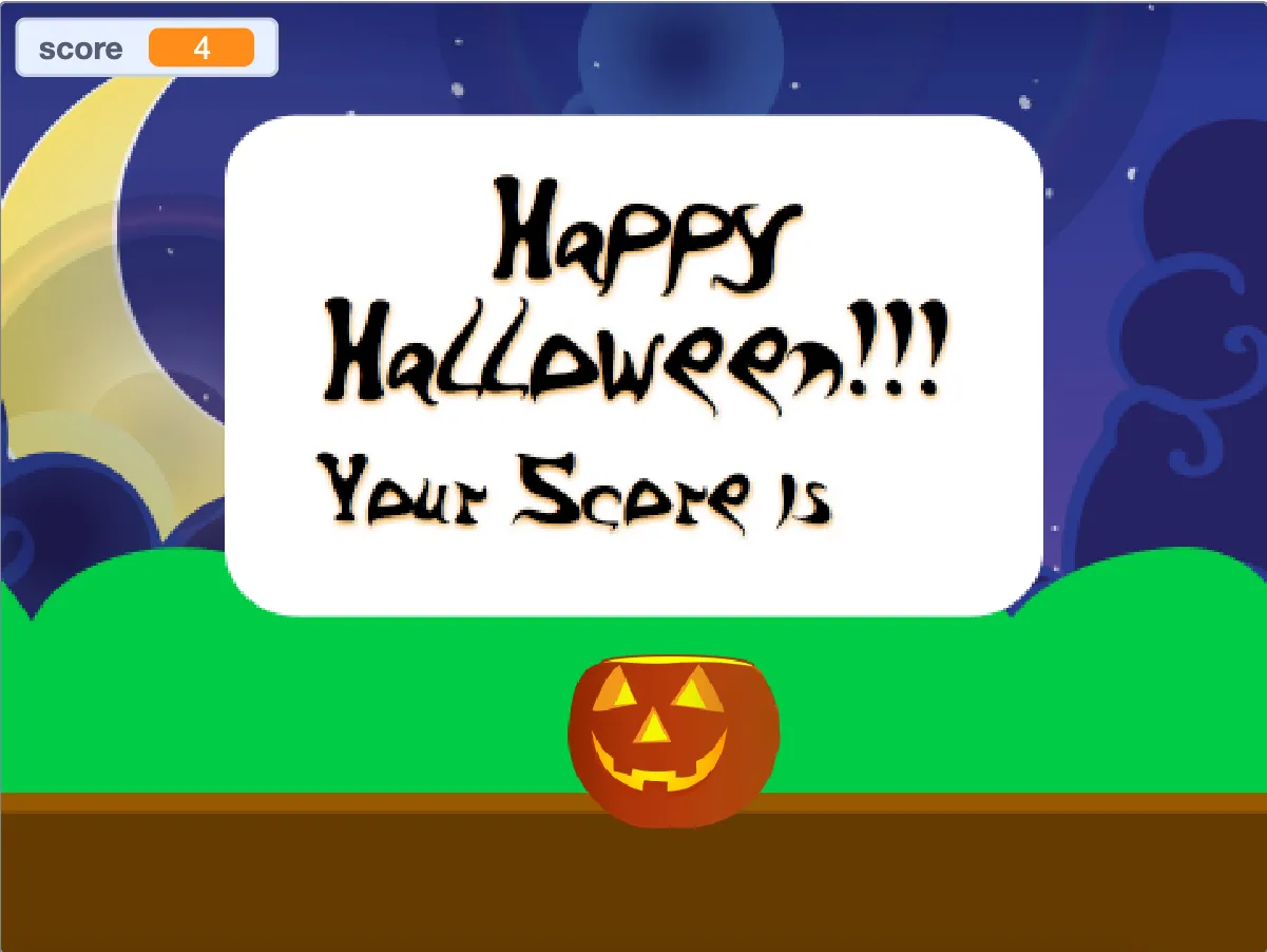 Halloween Trick-or-Treat catching game built in Scratch