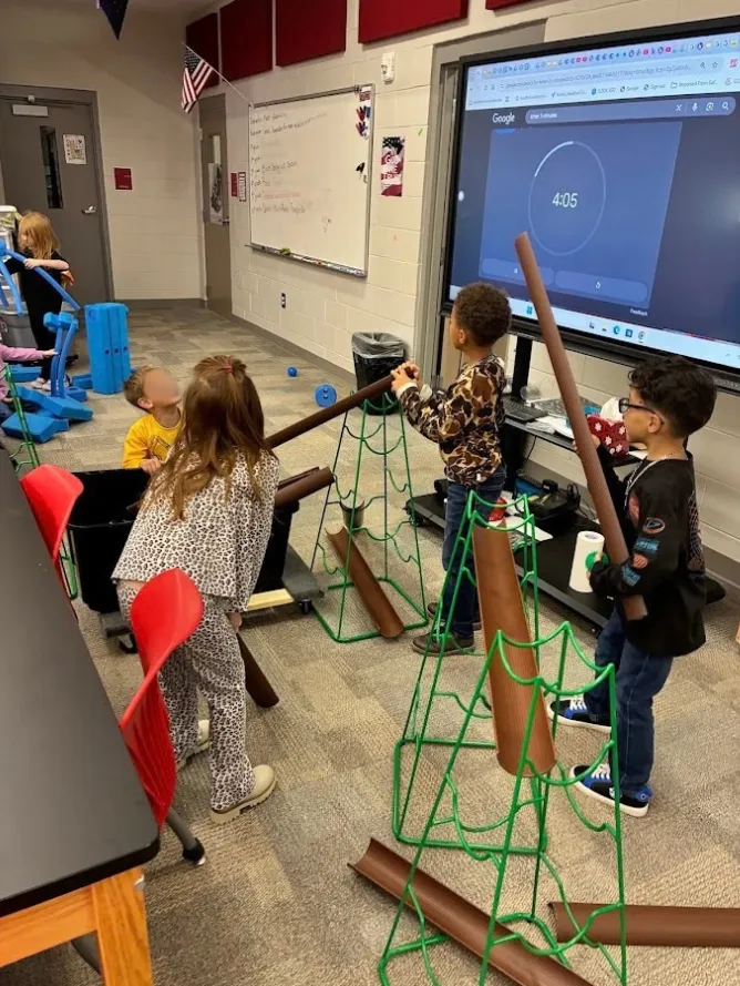 A student’s project mid-build in Lilly Chappell’s STEM classroom.
