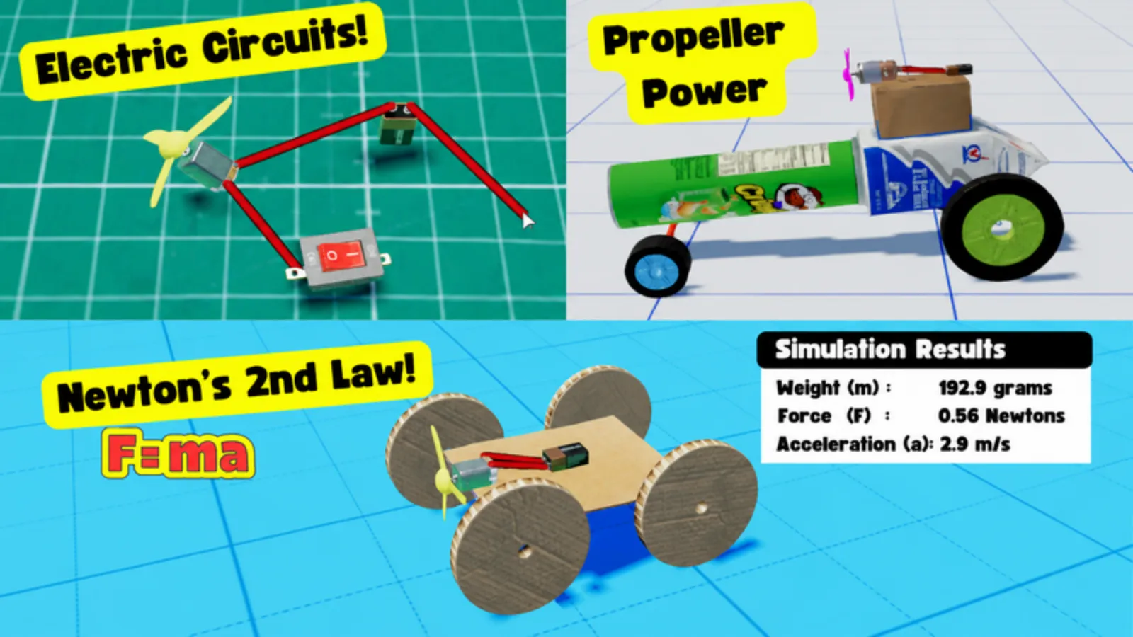 Screenshot of a Qweebi challenge teaching forces, motion, and Newton's Second Law for Mars rover design